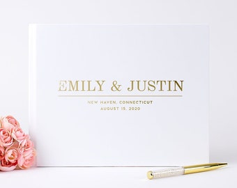 White Wedding Guest Book Gold Foil Guestbook, Custom Rustic Wedding Guest Book, Personalized Photo Book Ideas, Alternative Guestbook