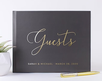 Wedding Guest Book Personalized Hardcover Wedding Photo Guestbook, Wedding Photo Album Polaroids Book, Gold Foil Custom Guestbook