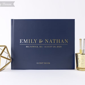 Navy Gold Wedding Guest Book, Navy Blue Wedding Guestbook, Gold Foil Wedding Personalized Rustic Alternative Guest Book