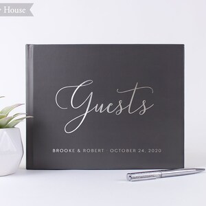 Wedding Guest Book Landscape Wedding Guestbook, Gray Silver Foil Custom Wedding Photo Book, Photobooth Polaroid Sign In Book