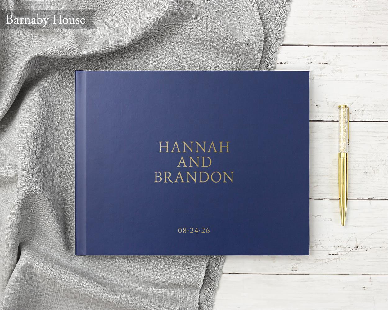 Wedding Guestbook, Custom Reception Guest Book or Photo Album for Wedding, Optional Foil and Cover Colors, Navy Blue Gold Foil
