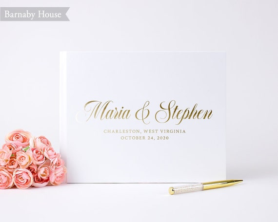 Personalized Wedding Guest Book with Gold Embossing, White Wedding Guestbook, Wedding Photo Book Wedding Ideas, Photobooth Instant Album