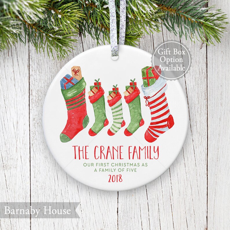 family ornament with new baby