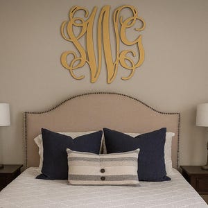 Custom Wooden Monogram Wall Art – Elegant Gold Script Letters for Bedroom, Wedding, Nursery, or Home Decor – Personalized Gift