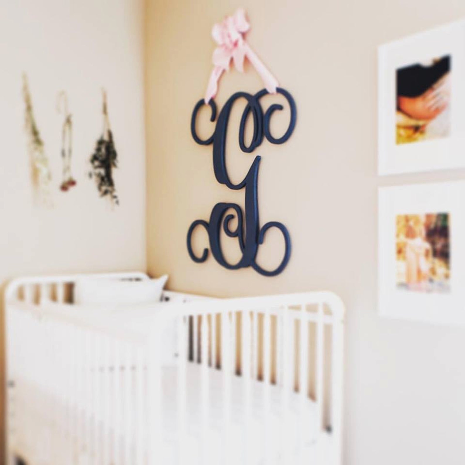 Wooden Letter Vine Script Monogram Letters Wall Hanging Etsy