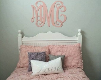 Large Wooden Monogram Wall Hanging Painted Initials Photo Prop Graduation Gift Wedding Nursery Bedroom Baby Dorm Decor - all sizes