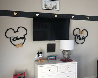 Wooden Disney Magic Mickey or Minnie Mouse with Bow, Wooden Name Sign, Kids Name Sign, Name Wall Hanging, Name Door Hanger, Disney Decor