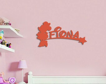 Minnie Mouse Wood Name Sign, Wooden Name Decor, Nursery Decor, Baby Name Plaque, Disney Minnie Mouse Ears Name Sign