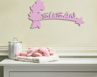 Minnie Mouse Wood Name Sign, Wooden Name Decor, Nursery Decor, Baby Name Plaque, Disney Minnie Mouse Ears Name Sign