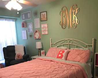 Painted Wooden Monogram - Gold Wooden Monogram Wall Hanging - Girls Nursery Bedroom Classic Monogram - Personalized Monogram Style