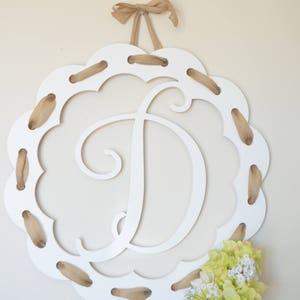 Monogram Door Wreath Cutout - Wooden Initials Personalized - Modern Wood Signs - Wood Wall Art  - Kids and Baby Wall Decor