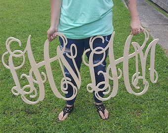 Large Wooden Monogram Wall Hanging Painted Initials Photo Prop Graduation Gift Wedding Nursery Bedroom Baby Dorm Decor - all sizes