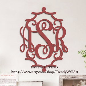 Wreath Pagoda Monogram Wall Hanging - Monogram Door Hanger Sign - Bedroom Couple's Monogram Sign - Nursery Monogram Wooden Initials