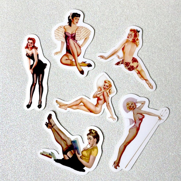 Pinup Sticker Pack - 6 Pinup Stickers | 1950s Pinup Girls Stickers | Vintage Pinup Stickers | Retro Pinup Stickers | Pinup Girl Stickers