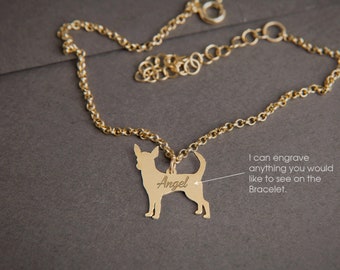 CHIHUAHUA Personalised Tiny Silver Bracelet - Chihuahua Bracelet - 925 Sterling Silver, Gold Plated or Rose Plated