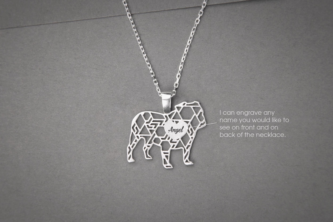 Collana Bulldog Inglese In Argento 925 | Ciondolo Con Cuore | Gioiello Per Amanti Dei Cani