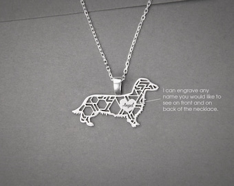 Personalized Dachshund Longhaired Necklace: Sterling Silver Dog Breed Jewelry