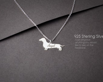 DACHSHUND SHORTHAIRED Personalised Tiny Silver Necklace - Doxie Necklace - 925 Sterling Silver, Gold Plated or Rose Plated