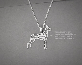 Personalized Sterling Silver Dane Necklace - Engraved Dog Name Jewelry