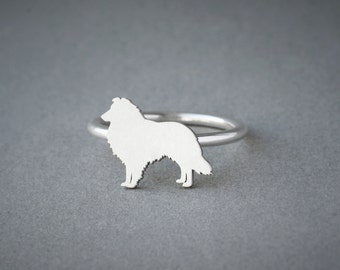 Personalized Sterling Silver Shetland Sheepdog Ring, Dog Memorial Jewelry