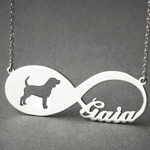 Personalized Beagle Infinity Necklace: Sterling Silver Dog Name Pendant