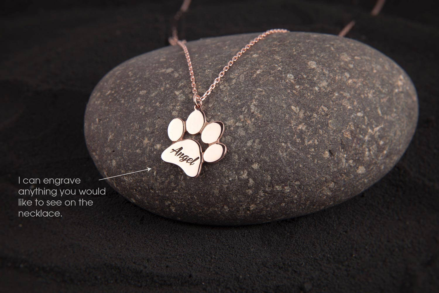 Sterling Silver Large Paw Print Necklace: Engraved Pet Memorial Jewelry