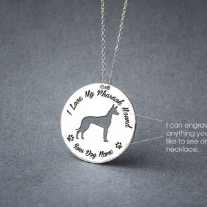Personalized Pharaoh Hound Necklace: Sterling Silver Dog Breed Disc