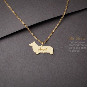 14K Solid Gold Corgi Necklace: Personalized Dog Lover Gift