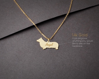 14K Solid Gold Corgi Necklace: Personalized Dog Lover Gift