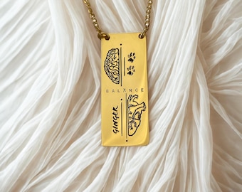 Personalized Balance Necklace, Brain Heart Paw Necklace, Dog Lover Gift, Custom Name Jewelry