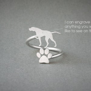 Adjustable English Pointer Ring: Sterling Silver Dog Paw Jewelry
