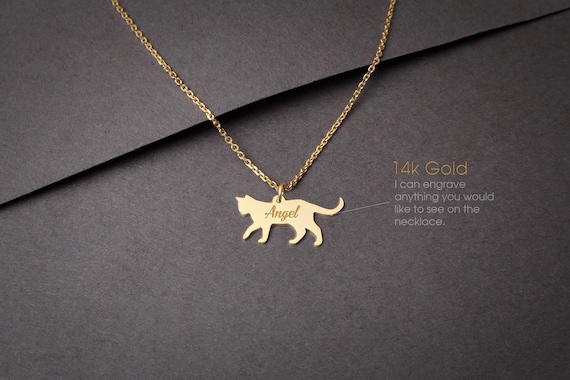 14K Solid GOLD Tiny SHORTHAIRED CAT Necklace Customizable 14K Gold