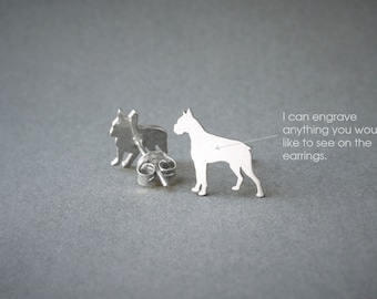 Personalized Boxer Dog Earrings: Sterling Silver, Custom Name