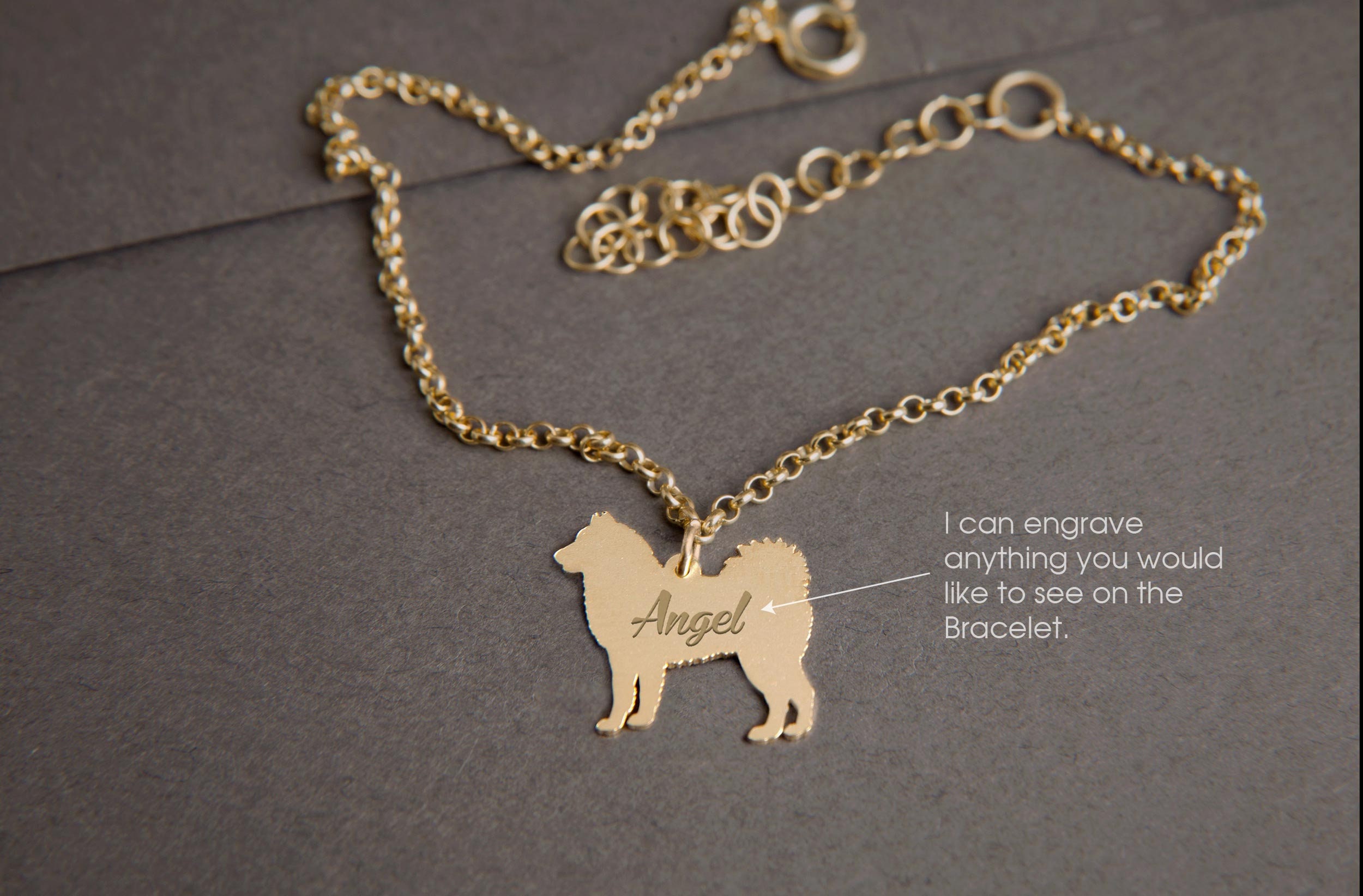 SIBERIAN HUSKY Personalised Tiny Silver Bracelet - Husky Bracelet - 925 Sterling Silver, Gold Plated or Rose Plated