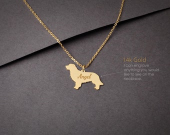 14K Solid Gold Golden Retriever Necklace - Personalized Dog Memorial