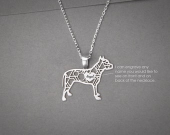 Personalized Pitbull Terrier Necklace: Engraved Sterling Silver Dog Breed Jewelry