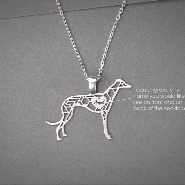 Personalised GREYHOUND Necklace - Greyhound Name Jewelry - Dog breed Necklace - Dog Necklaces- Modern Dog Necklace