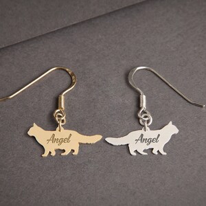 Personalized Longhaired Cat Dangle Earrings: Sterling Silver, Gold, Rose Gold