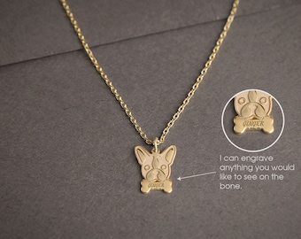 Personalised French Bulldog Face Necklace - Frenchie Face Necklace - Dog Necklace - Necklace - Silver, Gold Plated or Rose Plated