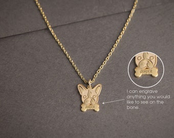 Personalized French Bulldog Necklace: Engraved Sterling Silver Dog Pendant