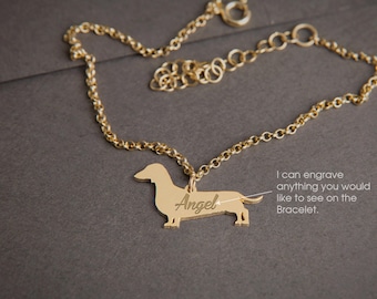 DACHSHUND SHORTHAIRED Personalised Tiny Silver Bracelet - Doxie Bracelet - 925 Sterling Silver, Gold Plated or Rose Plated