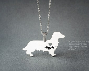 DACHSHUND LONGHAIRED NAME Necklace - Doxie Longhaired Necklace - Name Jewelry - Personalised Necklace - Dog breed Necklace - Dog Necklace