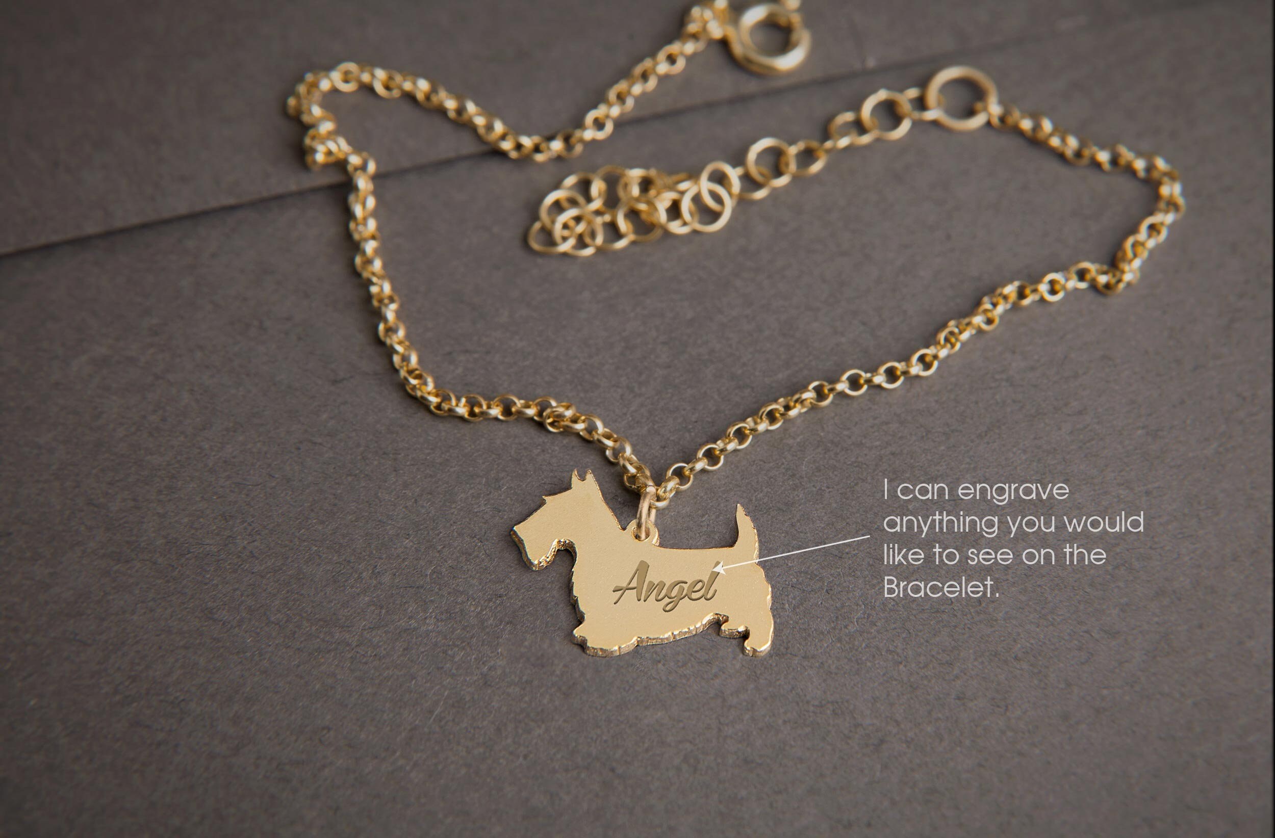 SCOTTISH TERRIER Personalised Tiny Silver Bracelet - Scottish Terrier Bracelet - 925 Sterling Silver, Gold Plated or Rose Plated