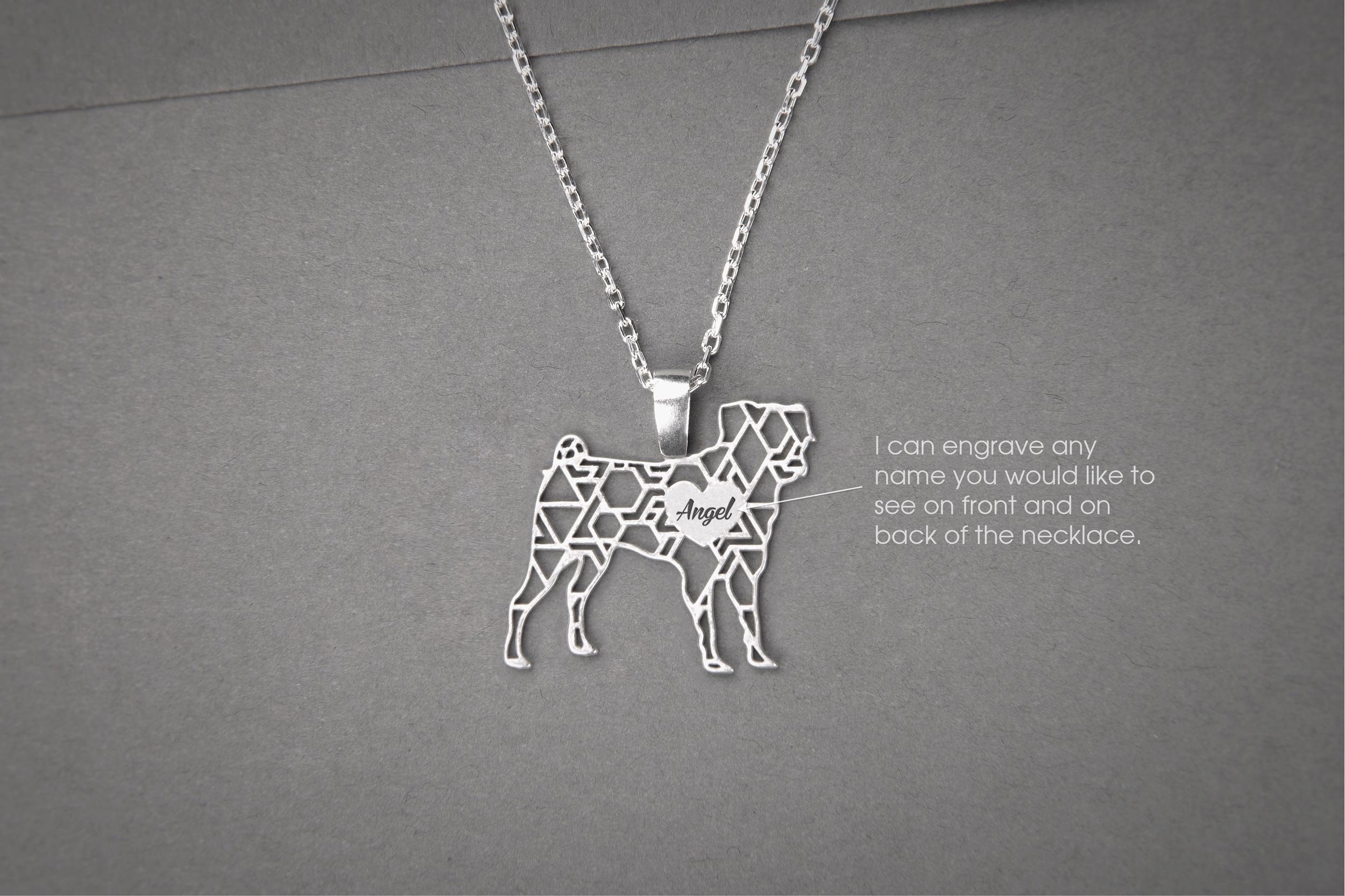 Personalised PUG Necklace - Pug Name Jewelry - Dog breed Necklace - Dog Necklaces - Modern Dog Necklace