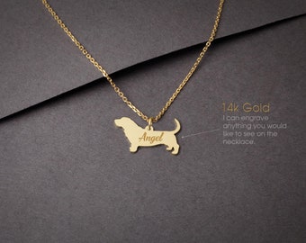 14K Solid GOLD Tiny BASSET HOUND Necklace  "Personalized 14K Gold Basset Hound Necklace: Crafted for Canine Enthusiasts!"