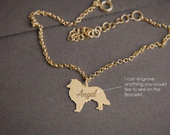 SHETLAND SHEEPDOG Personalised Tiny Silver Bracelet - Sheltie - Collie Bracelet - 925 Sterling Silver, Gold Plated or Rose Plated