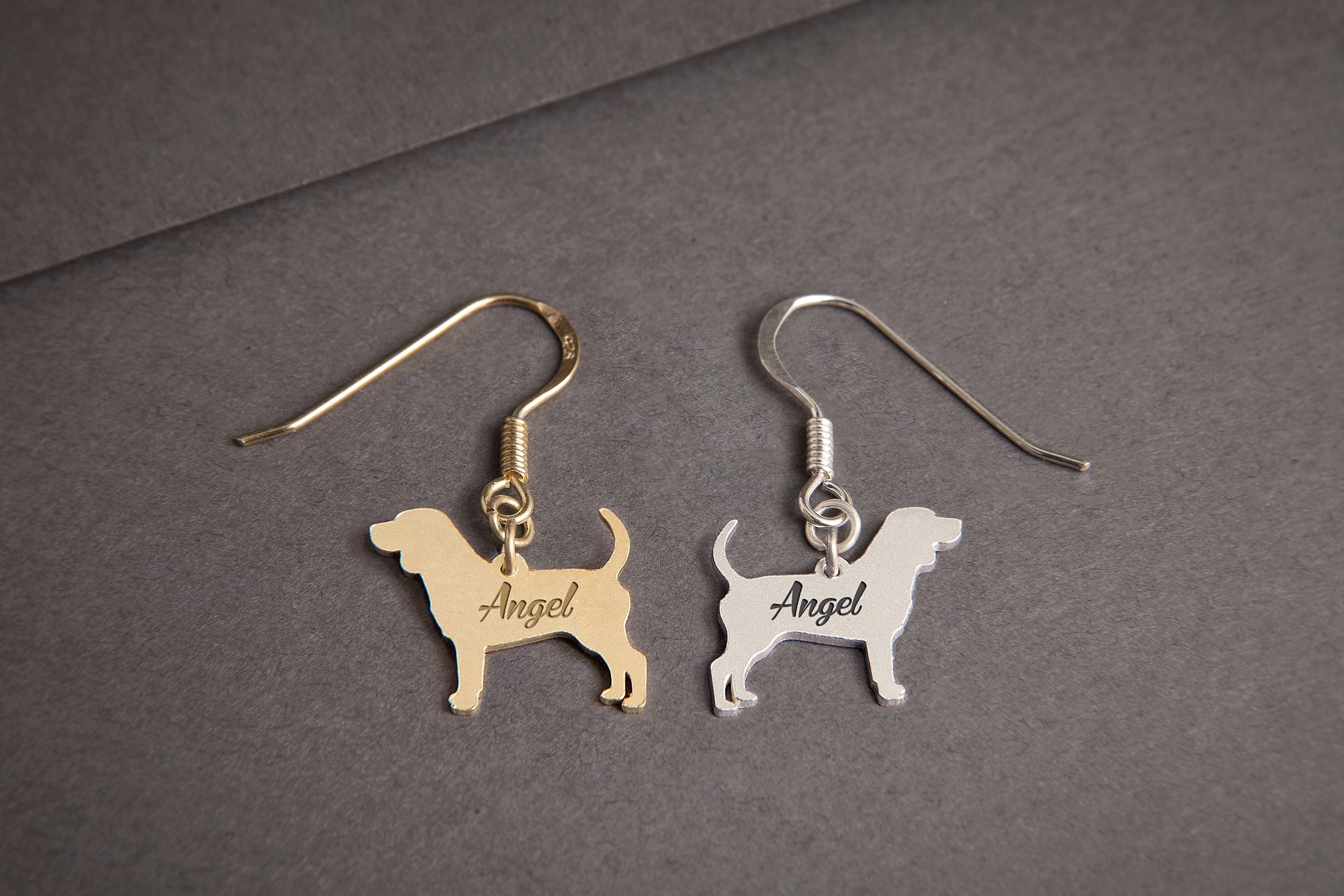 Personalized Beagle Earrings: Sterling Silver Dog Dangles