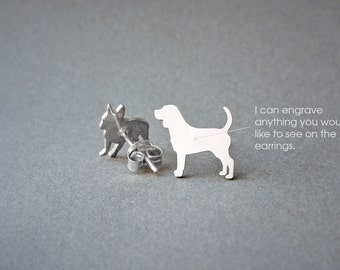 Personalized Beagle Earrings: Sterling Silver Dog Breed Earrings