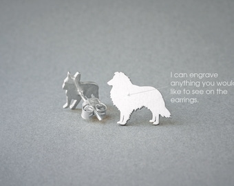 Personalized Shetland Sheepdog Earrings: Sterling Silver Sheltie Jewelry