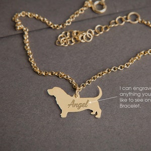 Personalized Basset Hound Bracelet: Sterling Silver Engraved Dog Charm